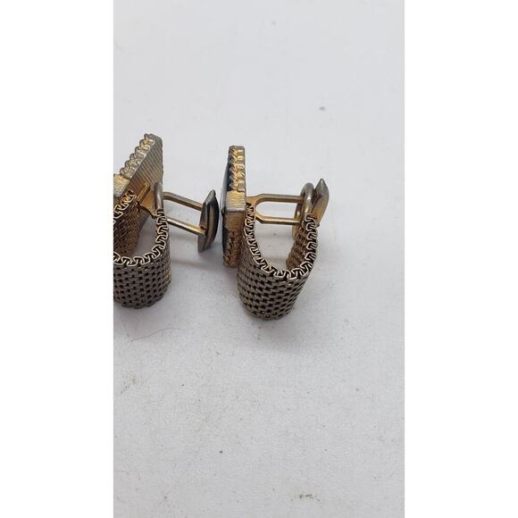 Vintage Cufflinks 1950 Mesh Wrap Gold Plated Lucite Faux Wood Tie Bar Cuff Links - Picture 6 of 13